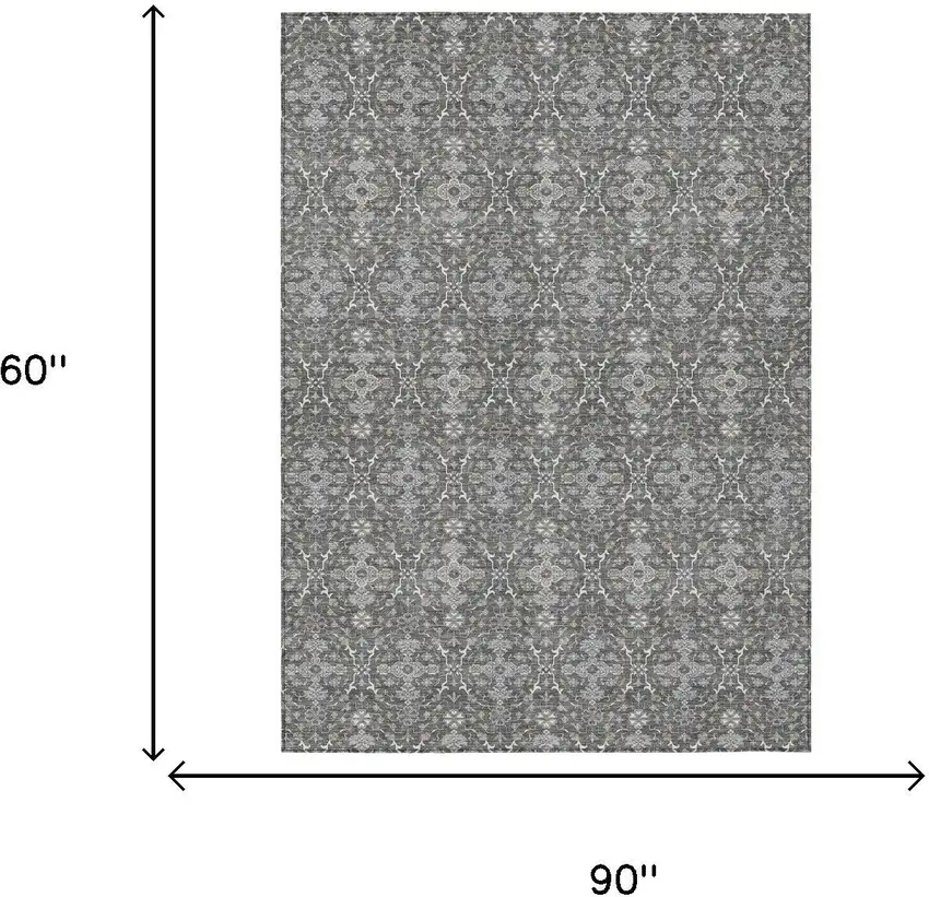 Gray And Graphite Oriental Washable Indoor Outdoor Area Rug Photo 6