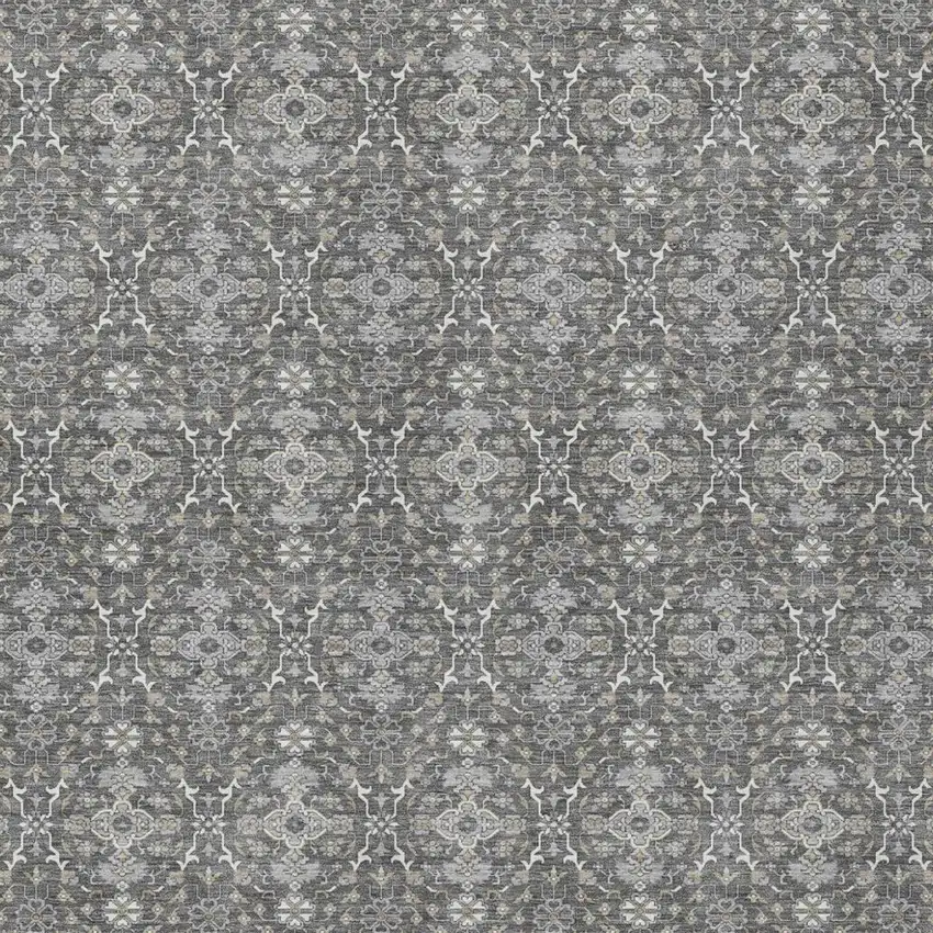 Gray And Graphite Oriental Washable Indoor Outdoor Area Rug Photo 3