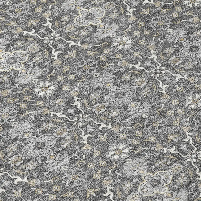 Gray And Graphite Oriental Washable Indoor Outdoor Area Rug Photo 5