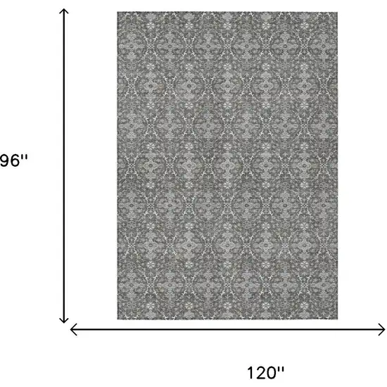 Gray And Graphite Oriental Washable Indoor Outdoor Area Rug Photo 6
