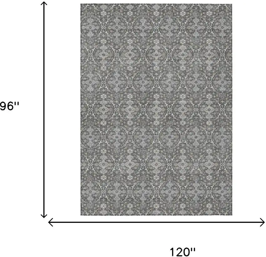 Gray And Graphite Oriental Washable Indoor Outdoor Area Rug Photo 6