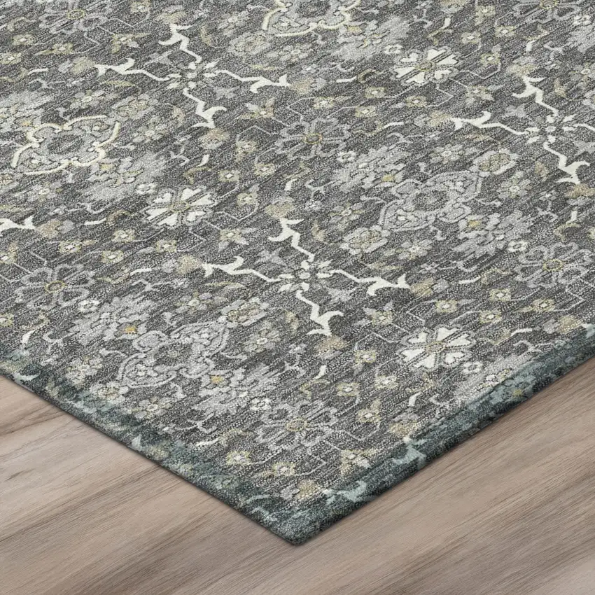 Gray And Graphite Oriental Washable Indoor Outdoor Area Rug Photo 4