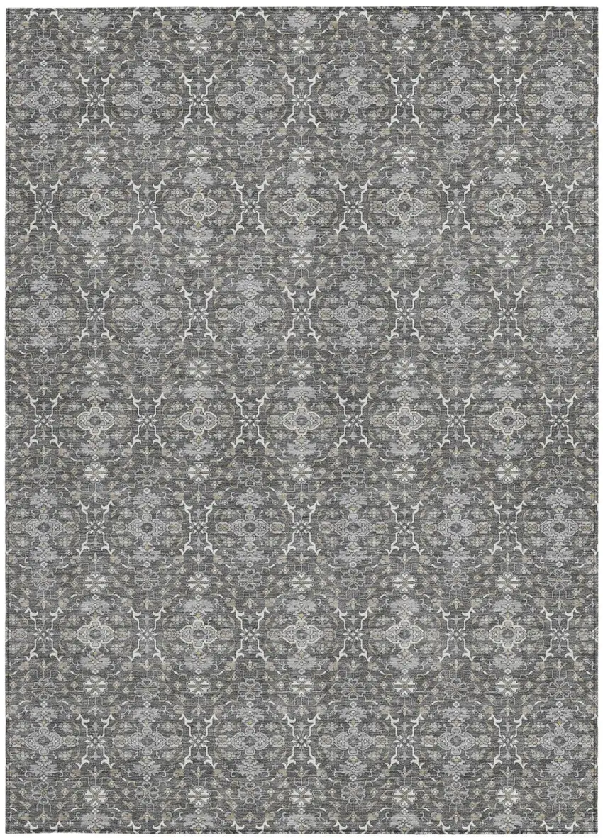 Gray And Graphite Oriental Washable Indoor Outdoor Area Rug Photo 3