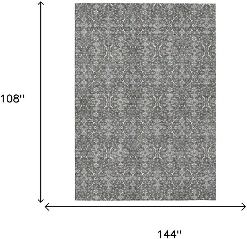 Gray And Graphite Oriental Washable Indoor Outdoor Area Rug Photo 6