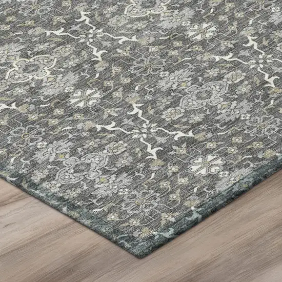 Gray And Graphite Oriental Washable Indoor Outdoor Area Rug Photo 4