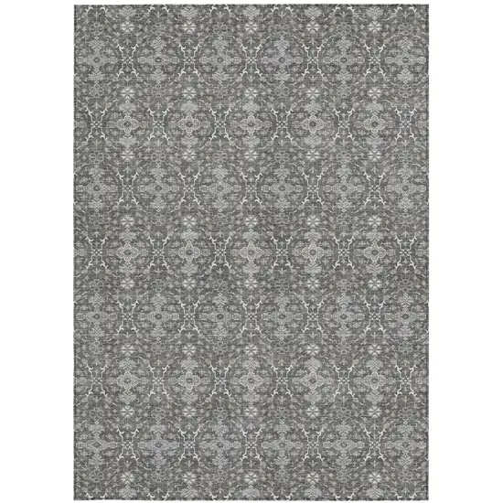 Gray And Graphite Oriental Washable Indoor Outdoor Area Rug Photo 3