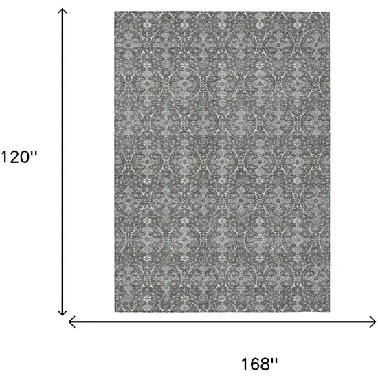 Gray And Graphite Oriental Washable Indoor Outdoor Area Rug Photo 6