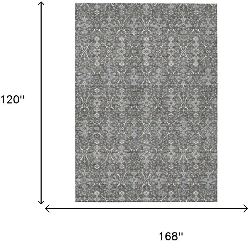 Gray And Graphite Oriental Washable Indoor Outdoor Area Rug Photo 6
