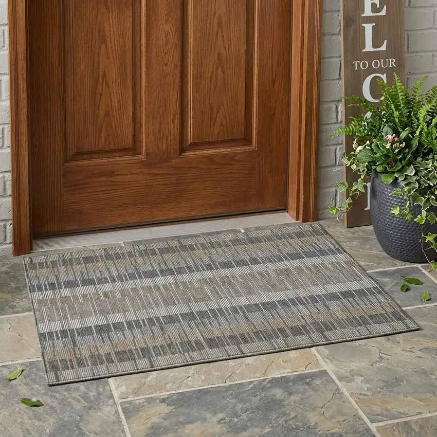 Gray And Graphite Striped Washable Indoor Outdoor Area Rug Photo 1