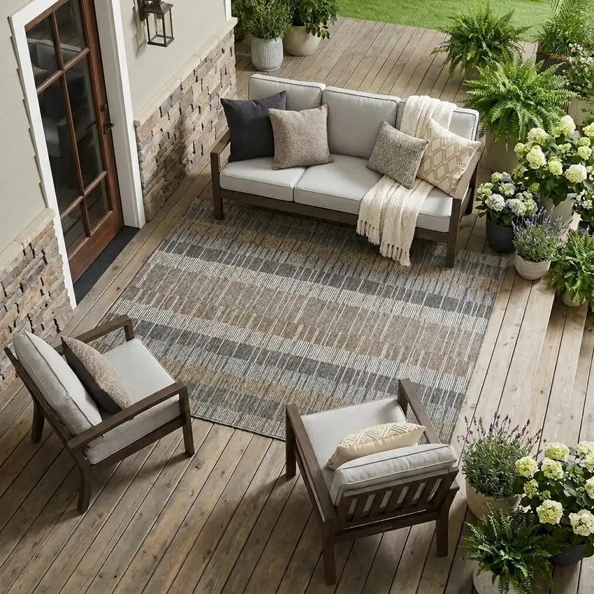 Gray And Graphite Striped Washable Indoor Outdoor Area Rug Photo 1
