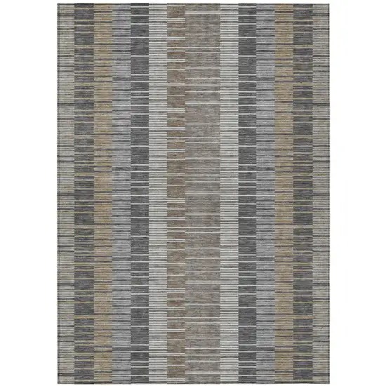 Gray And Graphite Striped Washable Indoor Outdoor Area Rug Photo 2