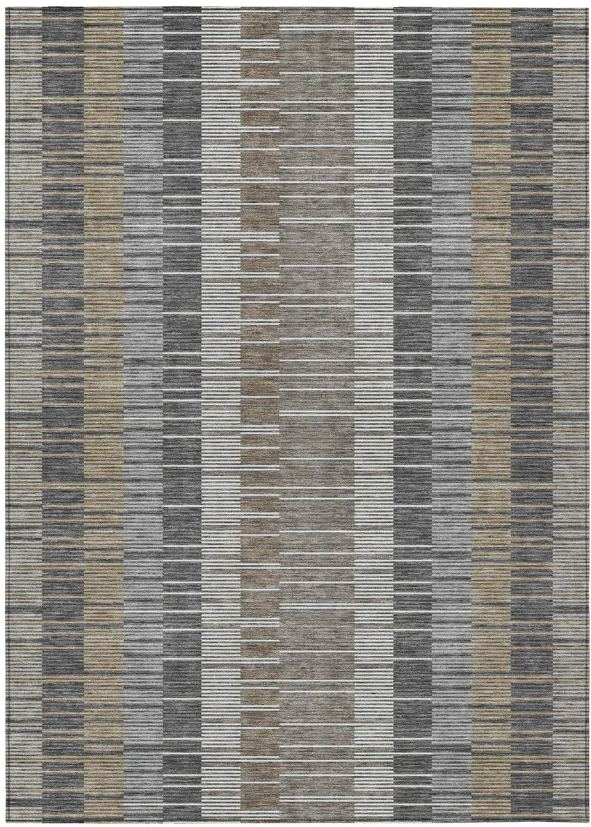 Gray And Graphite Striped Washable Indoor Outdoor Area Rug Photo 2