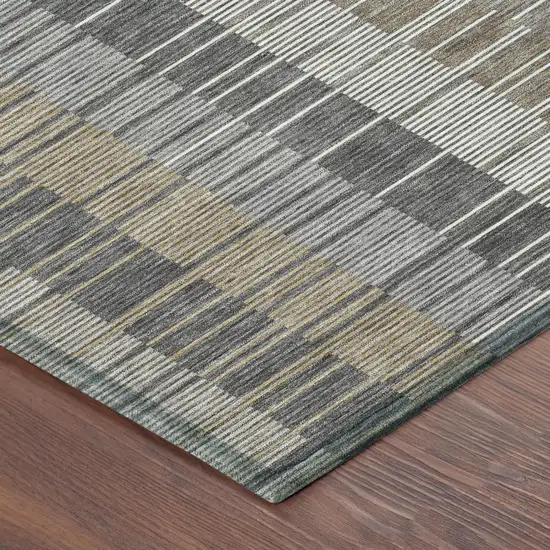 Gray And Graphite Striped Washable Indoor Outdoor Area Rug Photo 3