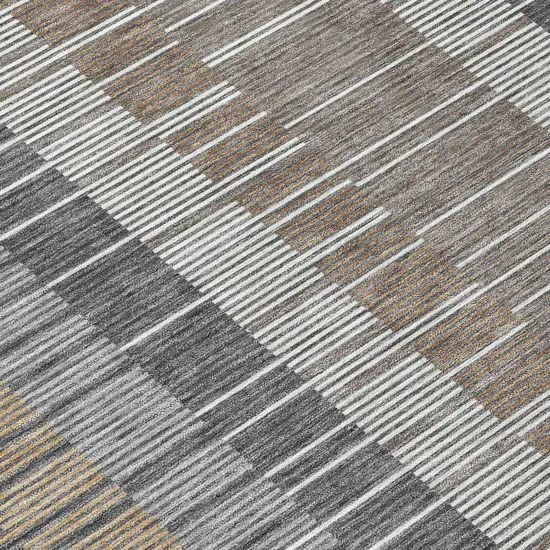 Gray And Graphite Striped Washable Indoor Outdoor Area Rug Photo 4