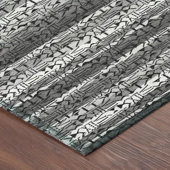 Gray And Graphite Striped Washable Indoor Outdoor Area Rug Photo 3