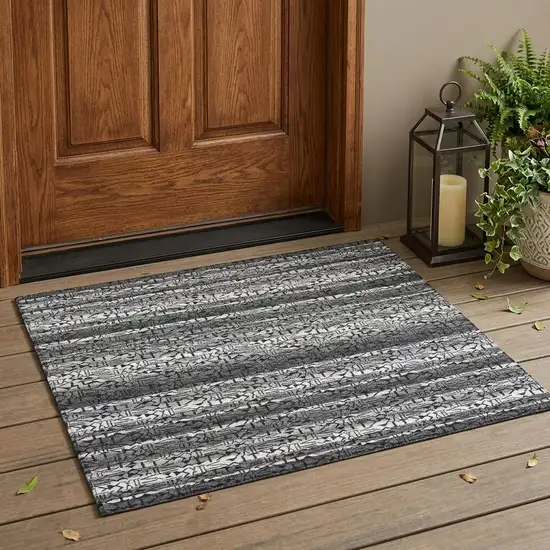 Gray And Graphite Striped Washable Indoor Outdoor Area Rug Photo 1