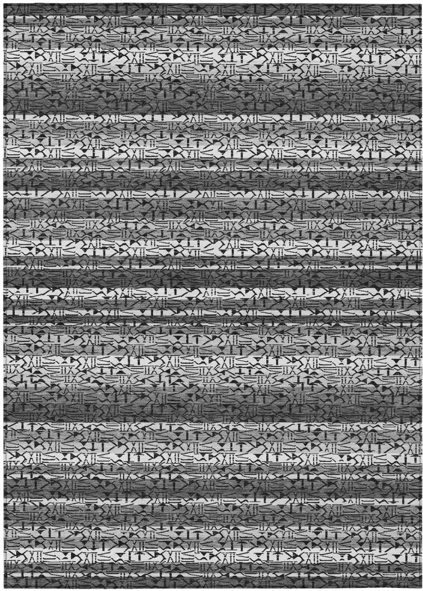 Gray And Graphite Striped Washable Indoor Outdoor Area Rug Photo 2
