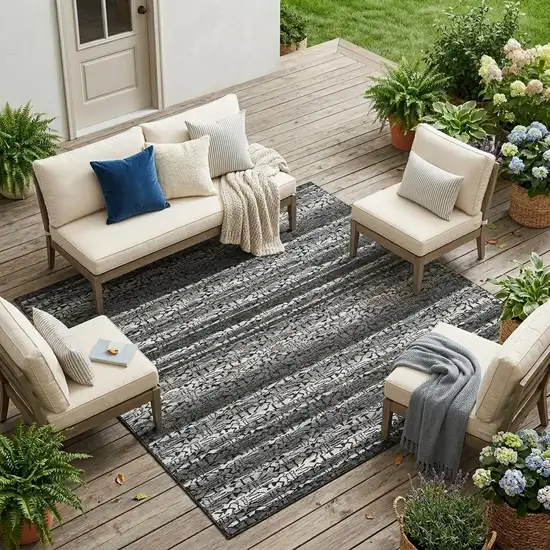 Gray And Graphite Striped Washable Indoor Outdoor Area Rug Photo 1