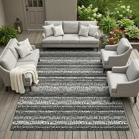 Gray And Graphite Striped Washable Indoor Outdoor Area Rug Photo 1