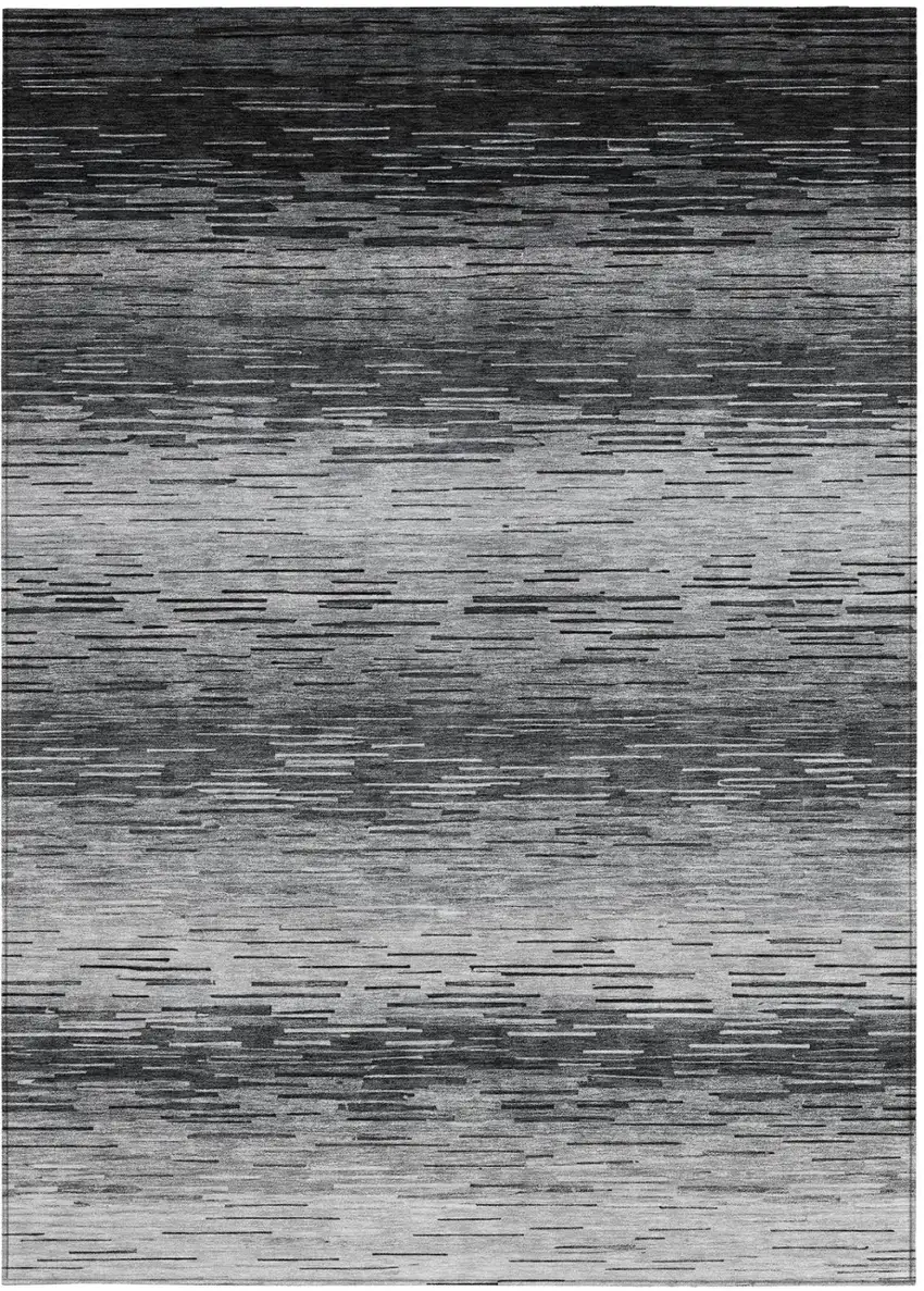 Gray And Graphite Striped Washable Indoor Outdoor Area Rug Photo 1