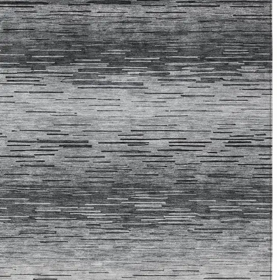 Gray And Graphite Striped Washable Indoor Outdoor Area Rug Photo 4