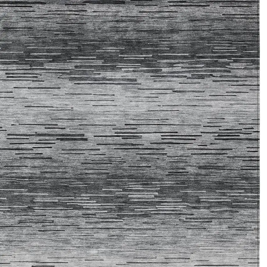 Gray And Graphite Striped Washable Indoor Outdoor Area Rug Photo 4