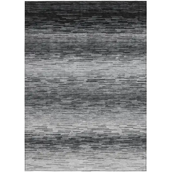Gray And Graphite Striped Washable Indoor Outdoor Area Rug Photo 1