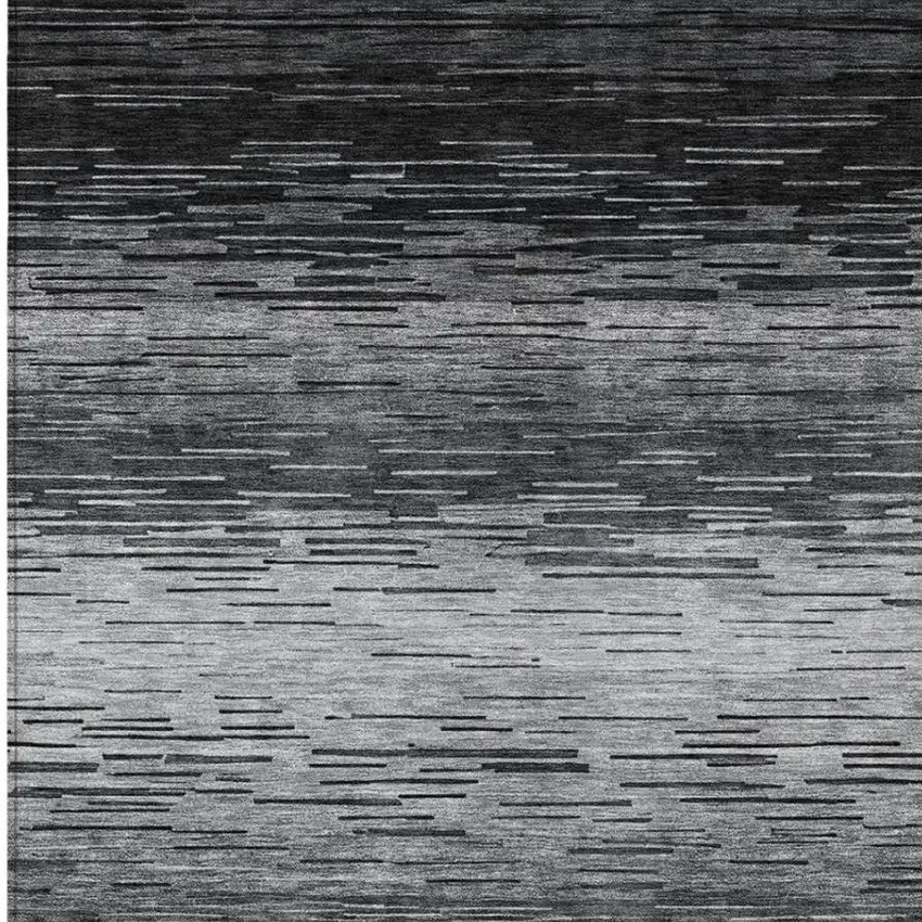 Gray And Graphite Striped Washable Indoor Outdoor Area Rug Photo 2