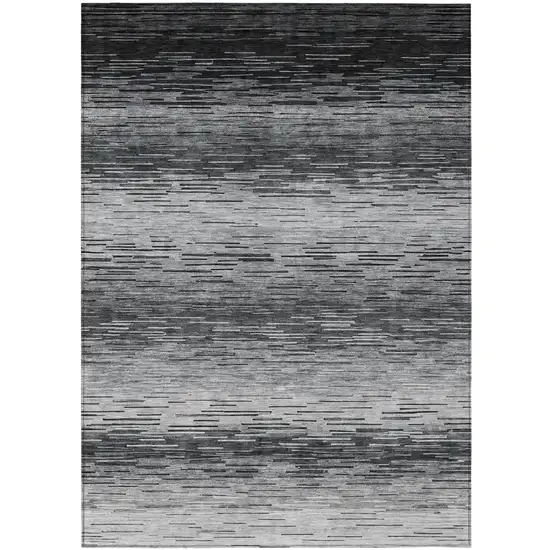 Gray And Graphite Striped Washable Indoor Outdoor Area Rug Photo 3