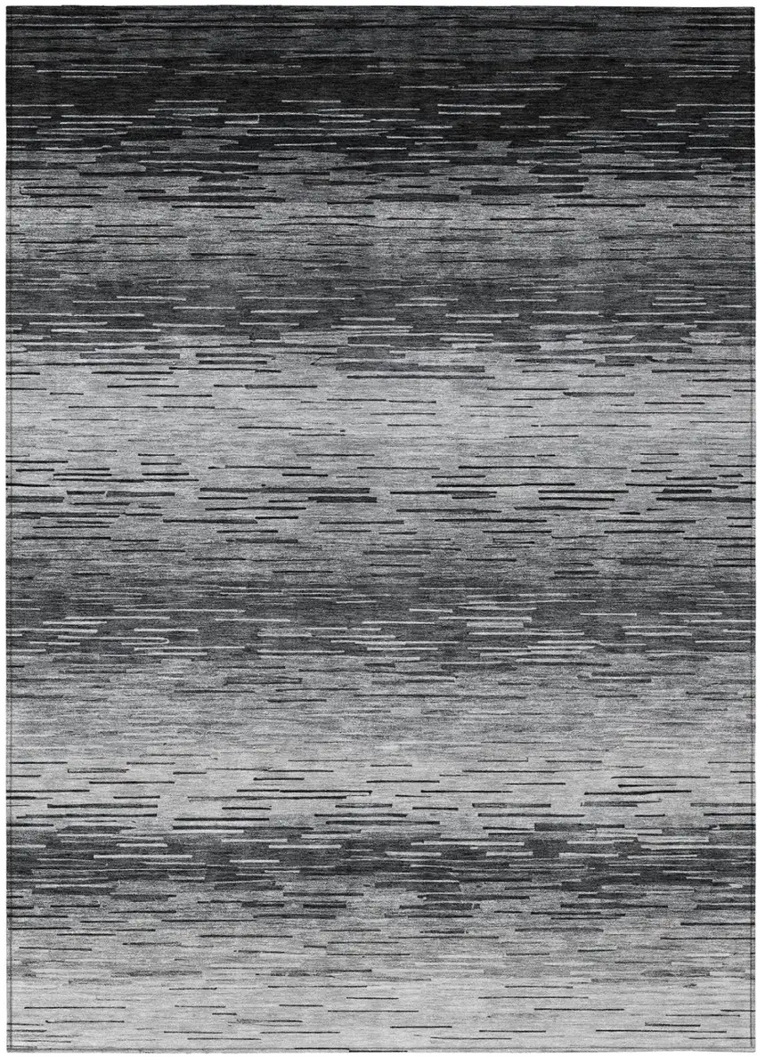 Gray And Graphite Striped Washable Indoor Outdoor Area Rug Photo 3