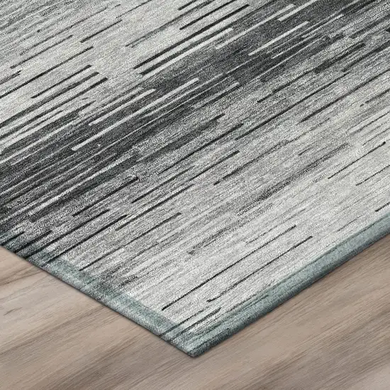 Gray And Graphite Striped Washable Indoor Outdoor Area Rug Photo 4