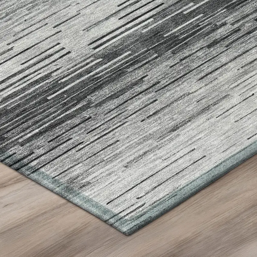 Gray And Graphite Striped Washable Indoor Outdoor Area Rug Photo 4