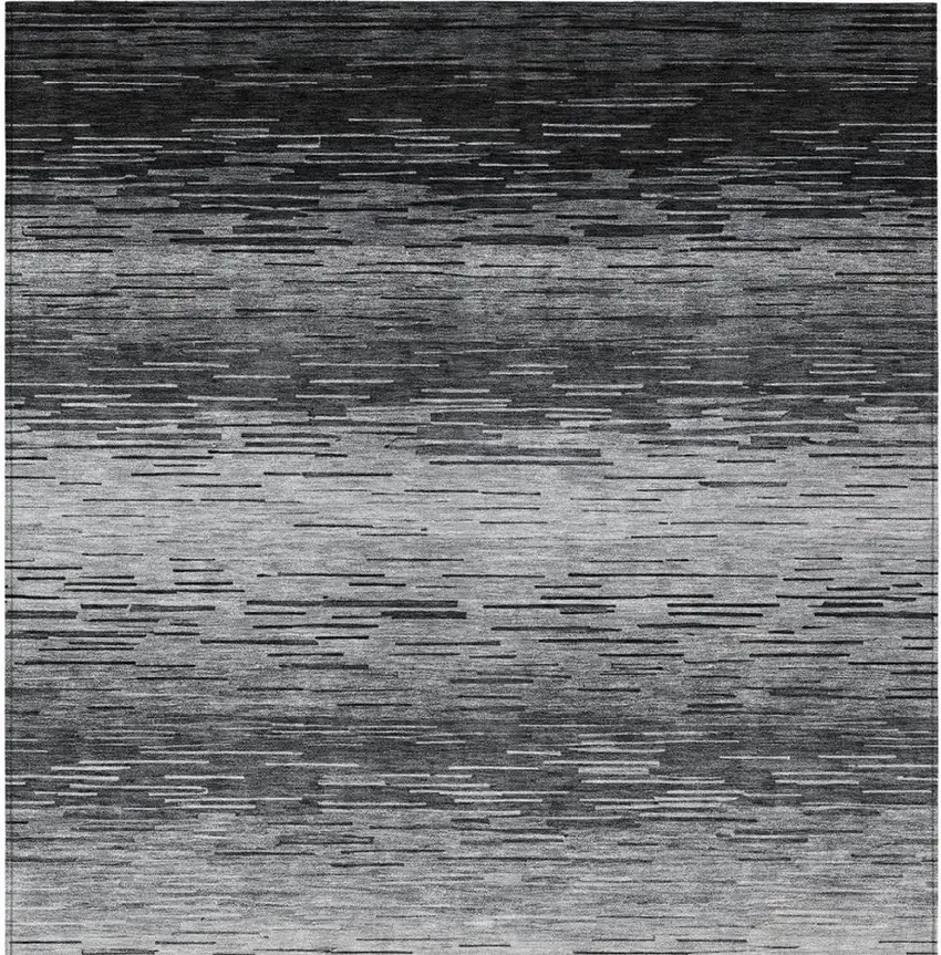 Gray And Graphite Striped Washable Indoor Outdoor Area Rug Photo 7