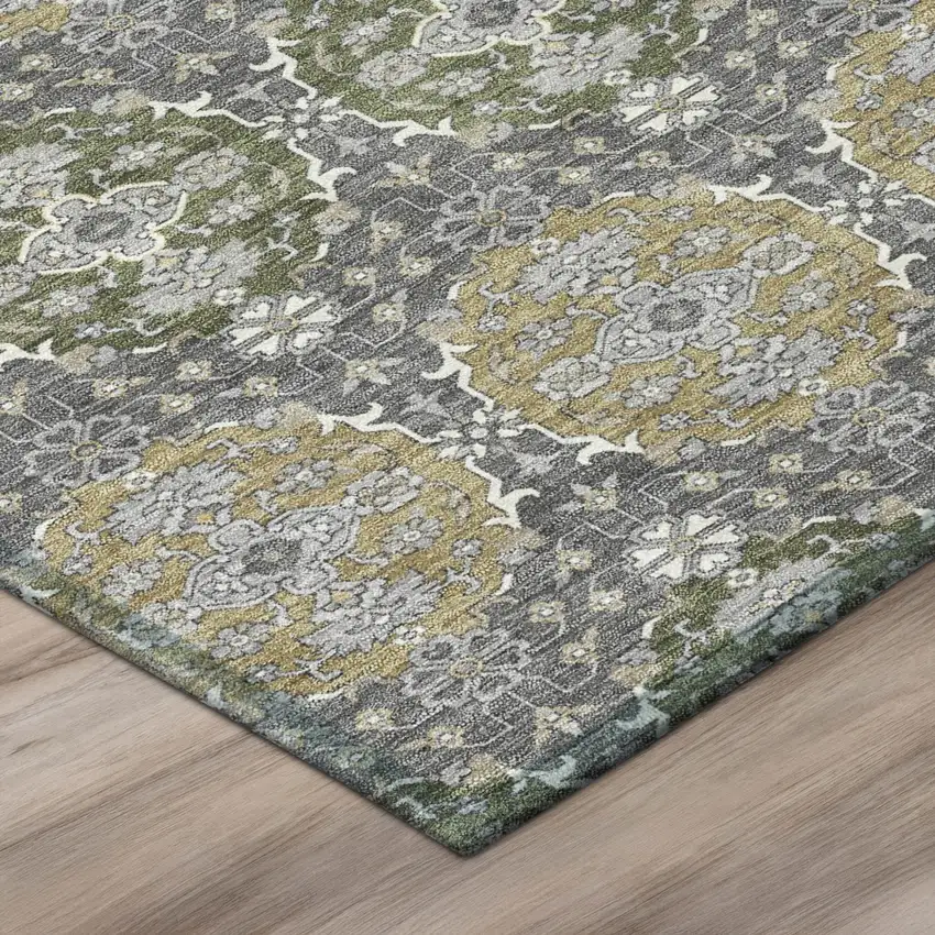 Gray And Graphite Striped Washable Indoor Outdoor Area Rug Photo 4