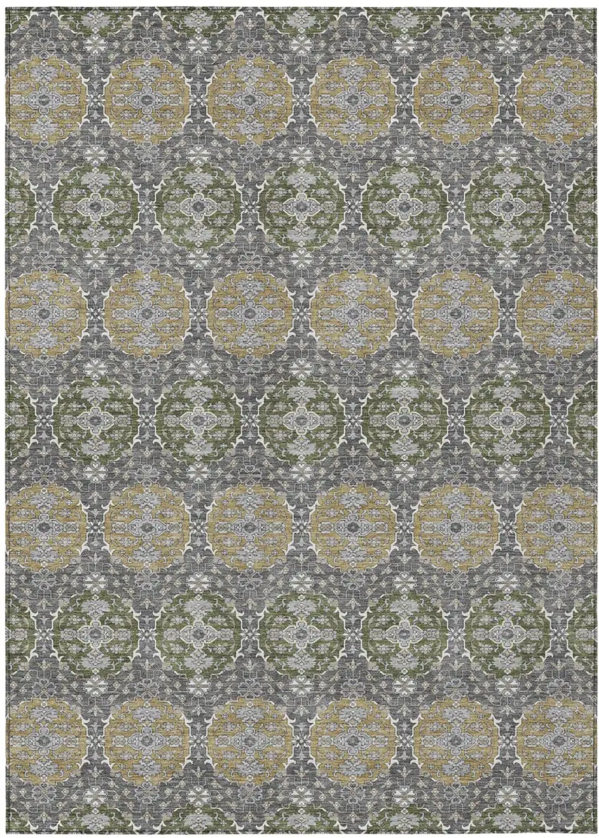 Gray And Graphite Striped Washable Indoor Outdoor Area Rug Photo 2