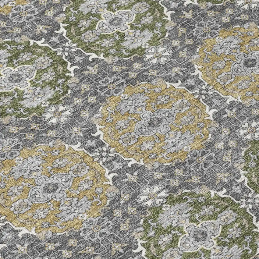 Gray And Graphite Striped Washable Indoor Outdoor Area Rug Photo 5