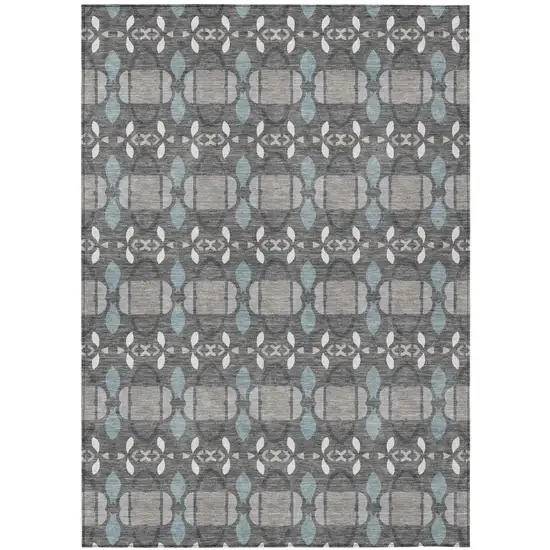 Gray And Graphite Striped Washable Indoor Outdoor Area Rug Photo 2