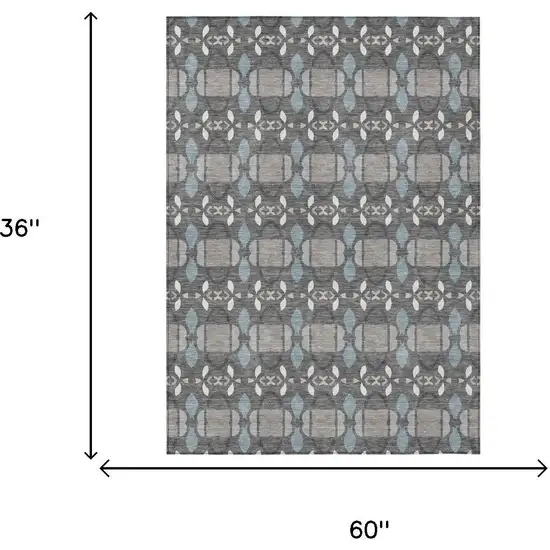 Gray And Graphite Striped Washable Indoor Outdoor Area Rug Photo 6