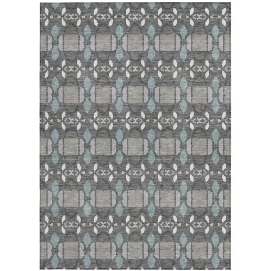 Gray And Graphite Striped Washable Indoor Outdoor Area Rug Photo 3
