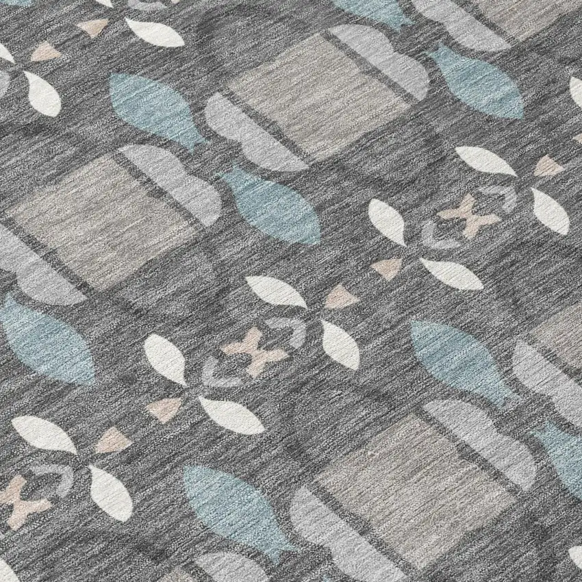 Gray And Graphite Striped Washable Indoor Outdoor Area Rug Photo 5