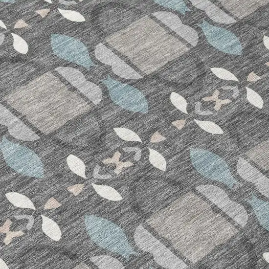 Gray And Graphite Striped Washable Indoor Outdoor Area Rug Photo 5