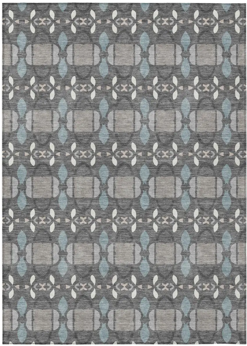 Gray And Graphite Striped Washable Indoor Outdoor Area Rug Photo 1