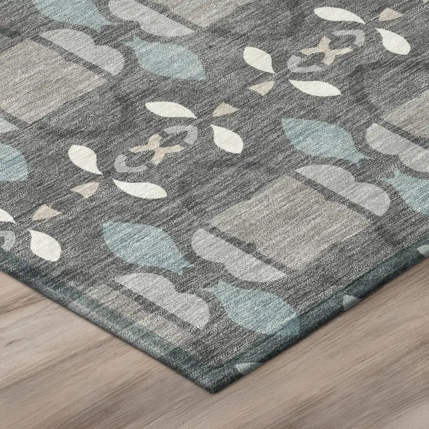 Gray And Graphite Striped Washable Indoor Outdoor Area Rug Photo 4