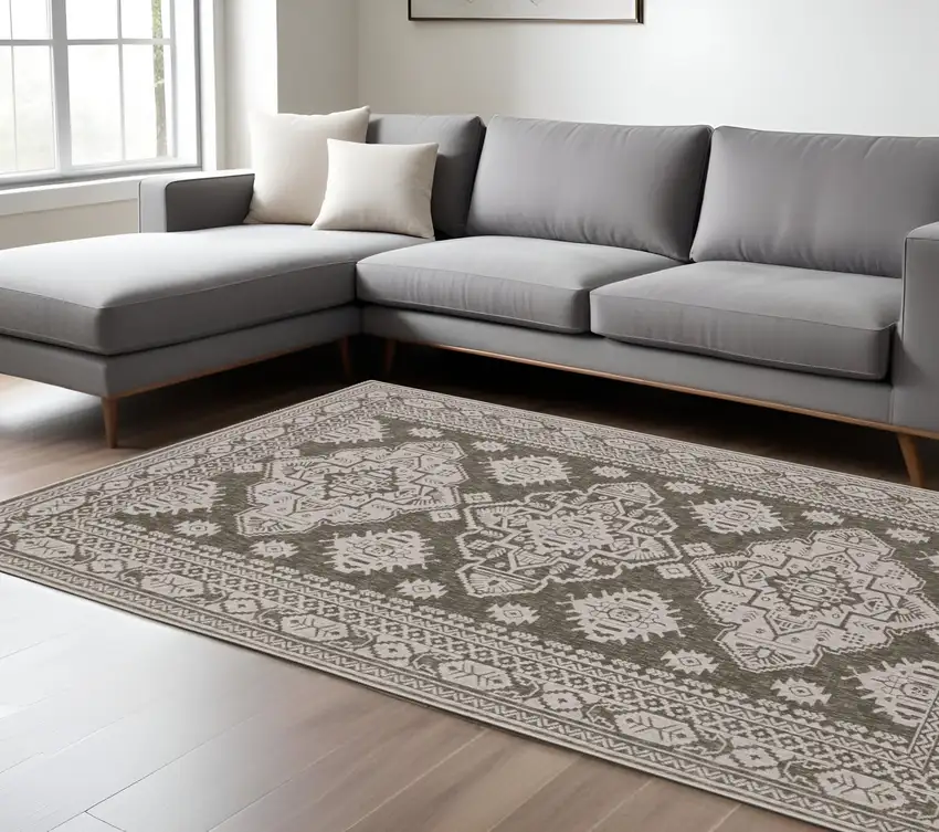 Gray And Gray Medallion Area Rug Photo 1