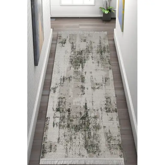 Gray And Green Abstract Distressed Area Rug Photo 5