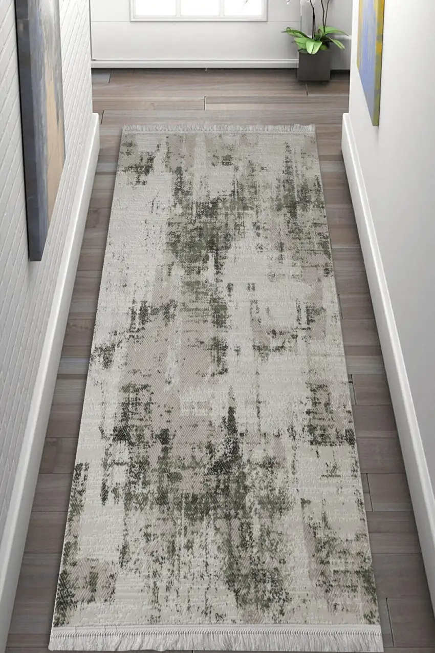 Gray And Green Abstract Distressed Area Rug Photo 5