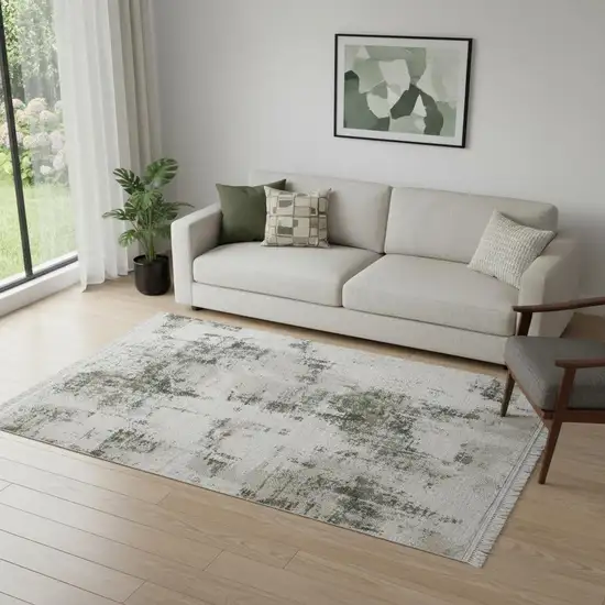 Gray And Green Abstract Distressed Area Rug Photo 1