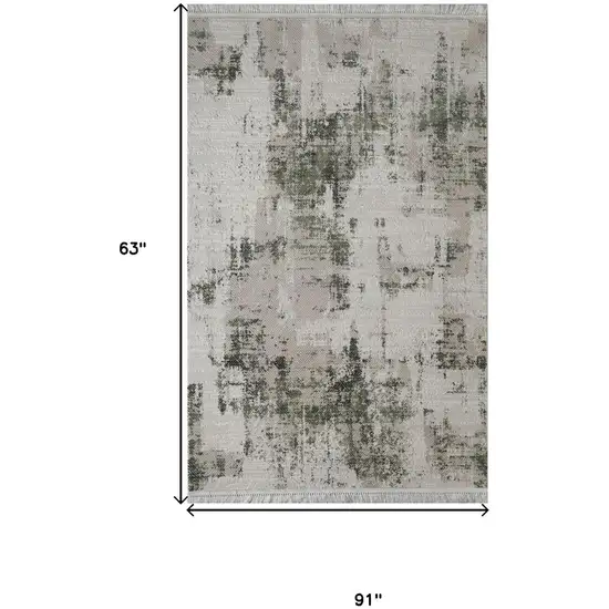 Gray And Green Abstract Distressed Area Rug With Fringe Photo 6