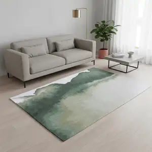 Photo of Gray And Green Abstract Washable Area Rug