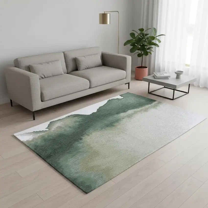 Gray And Green Abstract Washable Area Rug Photo 1